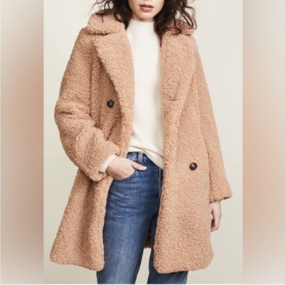 MKT Studio Womens Sherpa Madime Teddy Jacket Coat Beige Brown Double Breast 38/S - Picture 1 of 9
